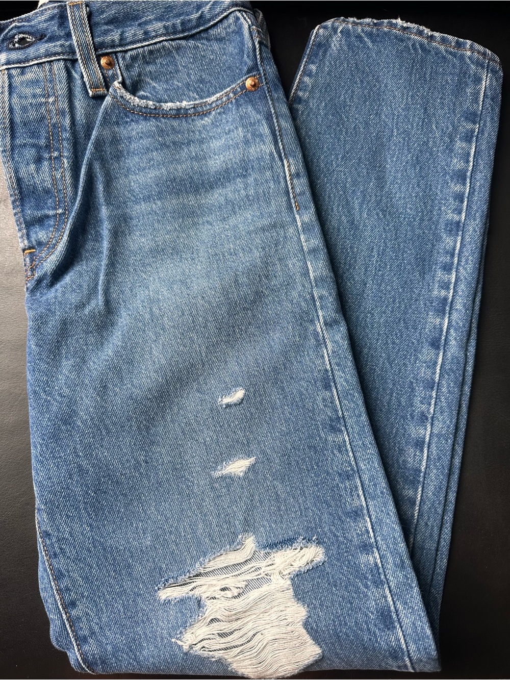 Women's Straight Leg Distressed Light Blue Jeans